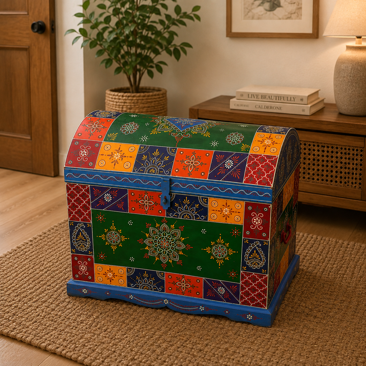 Baúl Artesanal Rajasthan Multicolor Grande madera - BOUTIQUEDELAINDIAENCOLOMBIA