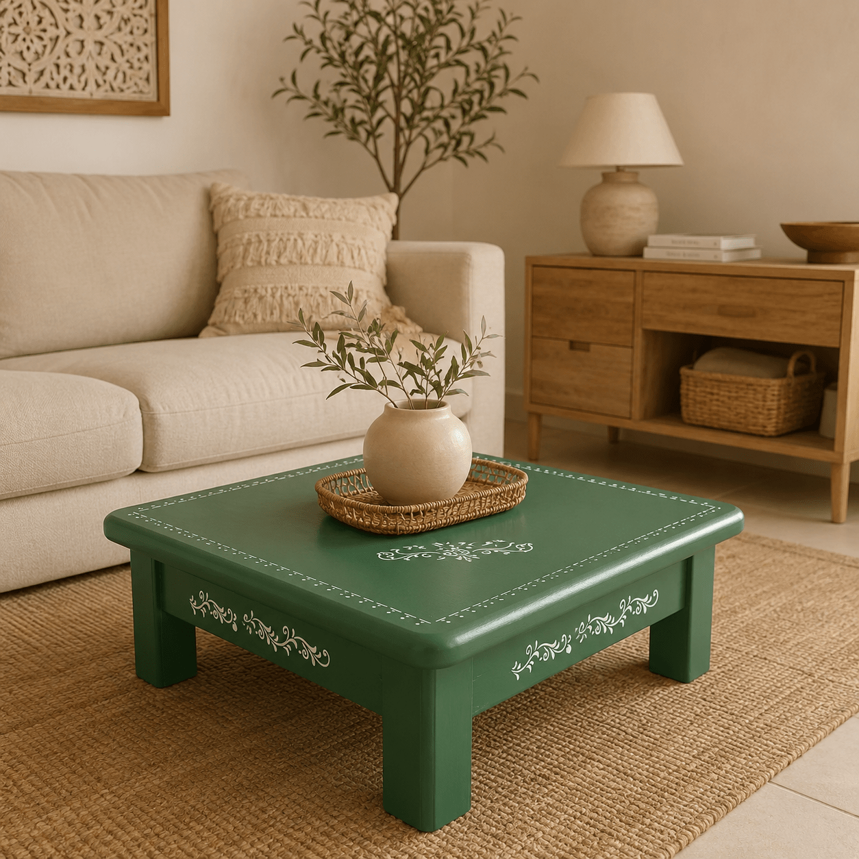 Mesa de Centro Artesanal Bursa Verde - BOUTIQUEDELAINDIA
