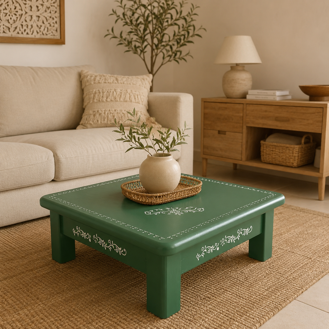 Mesa de Centro Artesanal Bursa Verde - BOUTIQUEDELAINDIAENCOLOMBIA
