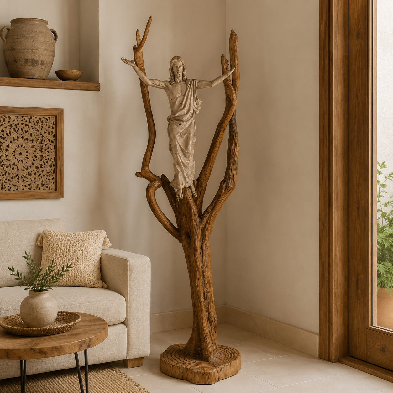 Cristo Resucitado sobre Árbol de Madera Natural - BOUTIQUEDELAINDIA