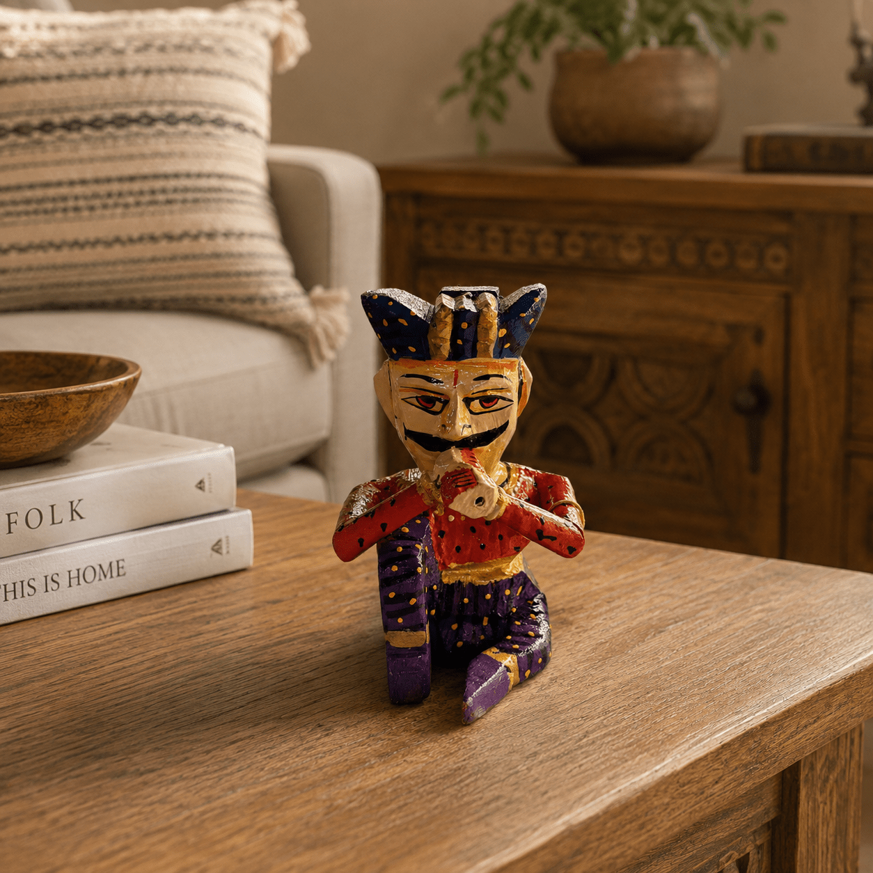 Figura Decorativa Músico de Rajasthan - Flauta - BOUTIQUEDELAINDIA