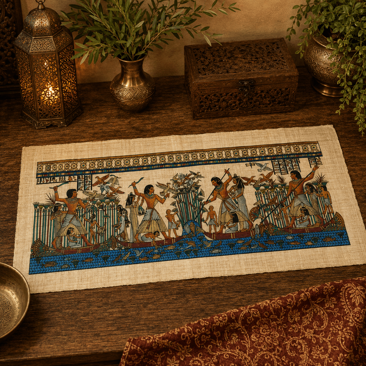 Papiro Egipcio Valle del Nilo – Escena de Caza y Naturaleza - BOUTIQUEDELAINDIA