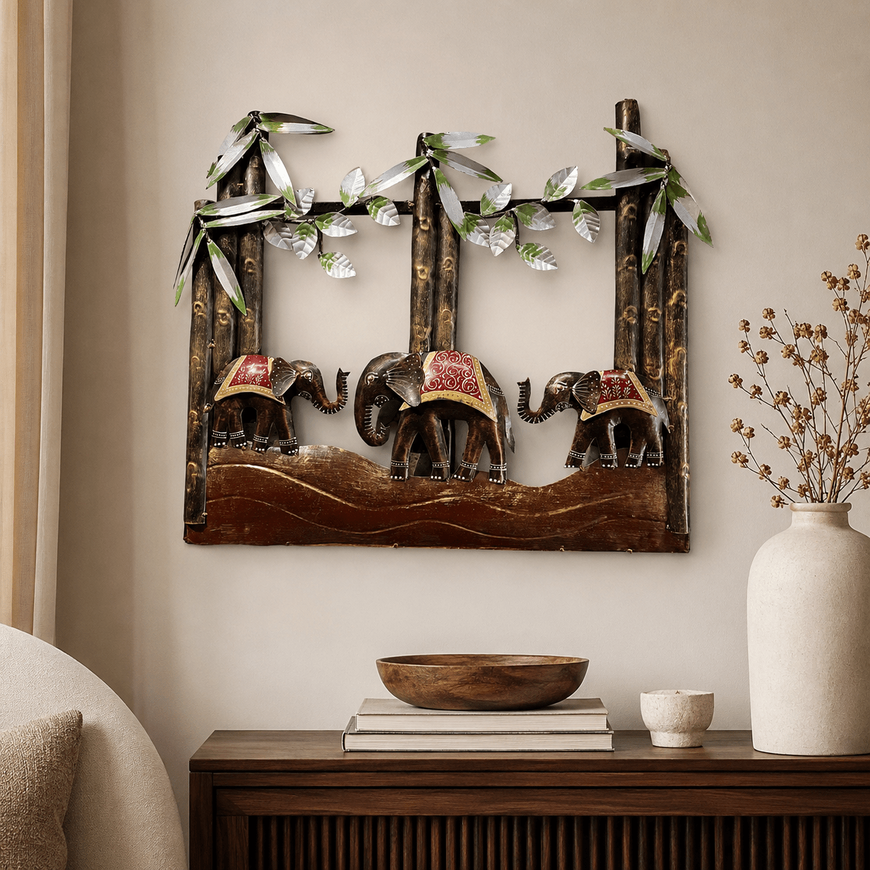 Figura Decorativa de Elefantes Aranya en Metal Artesanal - BOUTIQUEDELAINDIA