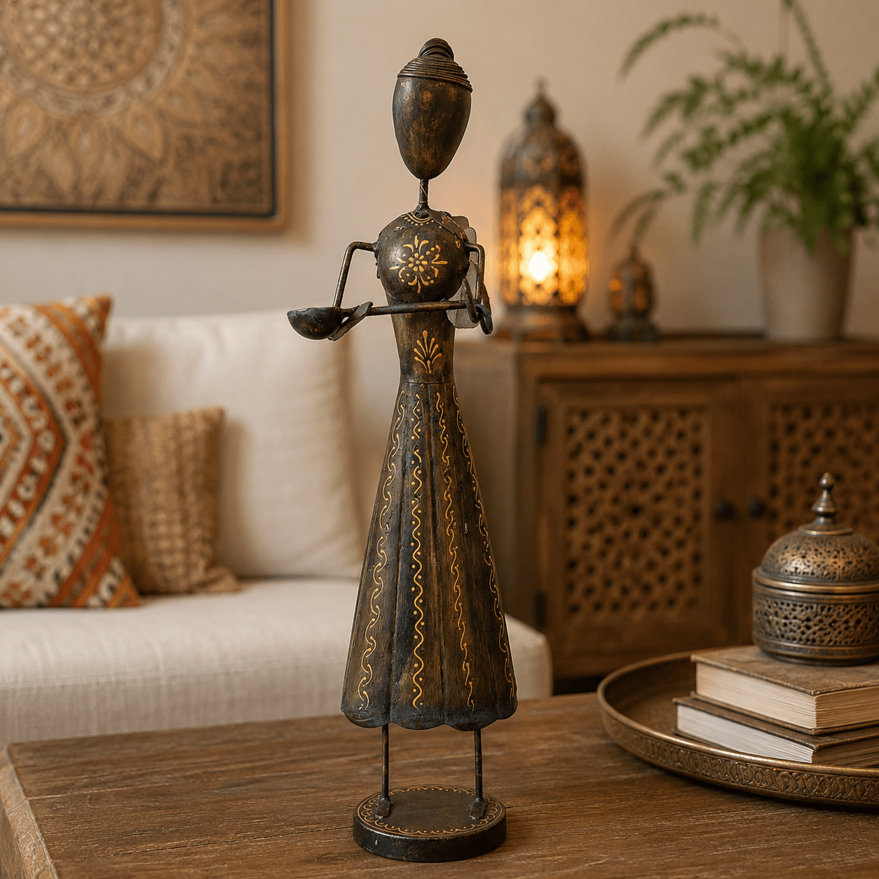Escultura Decorativa Aadhira con Bandejas en Metal - BOUTIQUEDELAINDIA