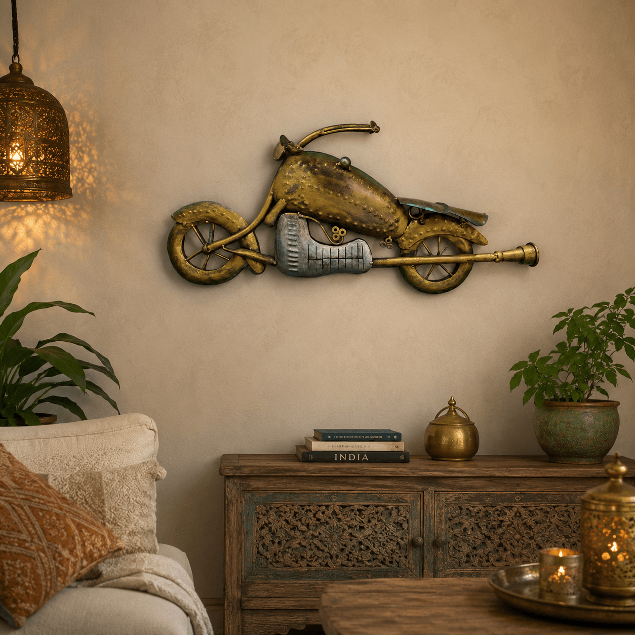 Figura Decorativa Motocicleta Aryan Vintage para Pared en Metal - BOUTIQUEDELAINDIA
