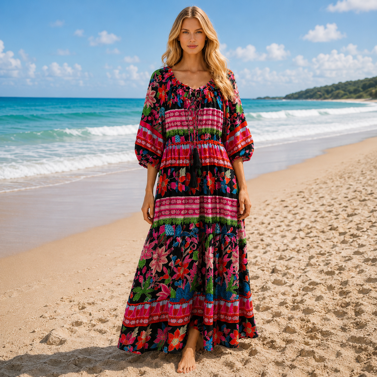 Vestido Yashiv de Viscosa Color Rojo y Negro