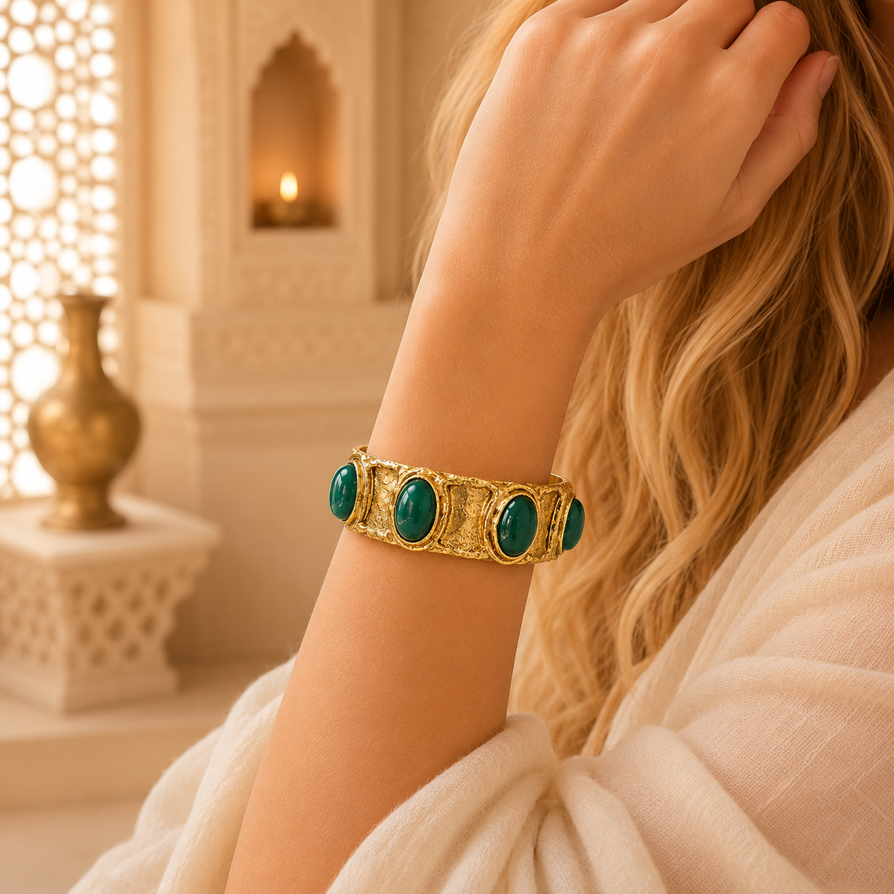 Brazalete Vana Devi de la Prosperidad Esmeralda con Piedras Semipreciosas