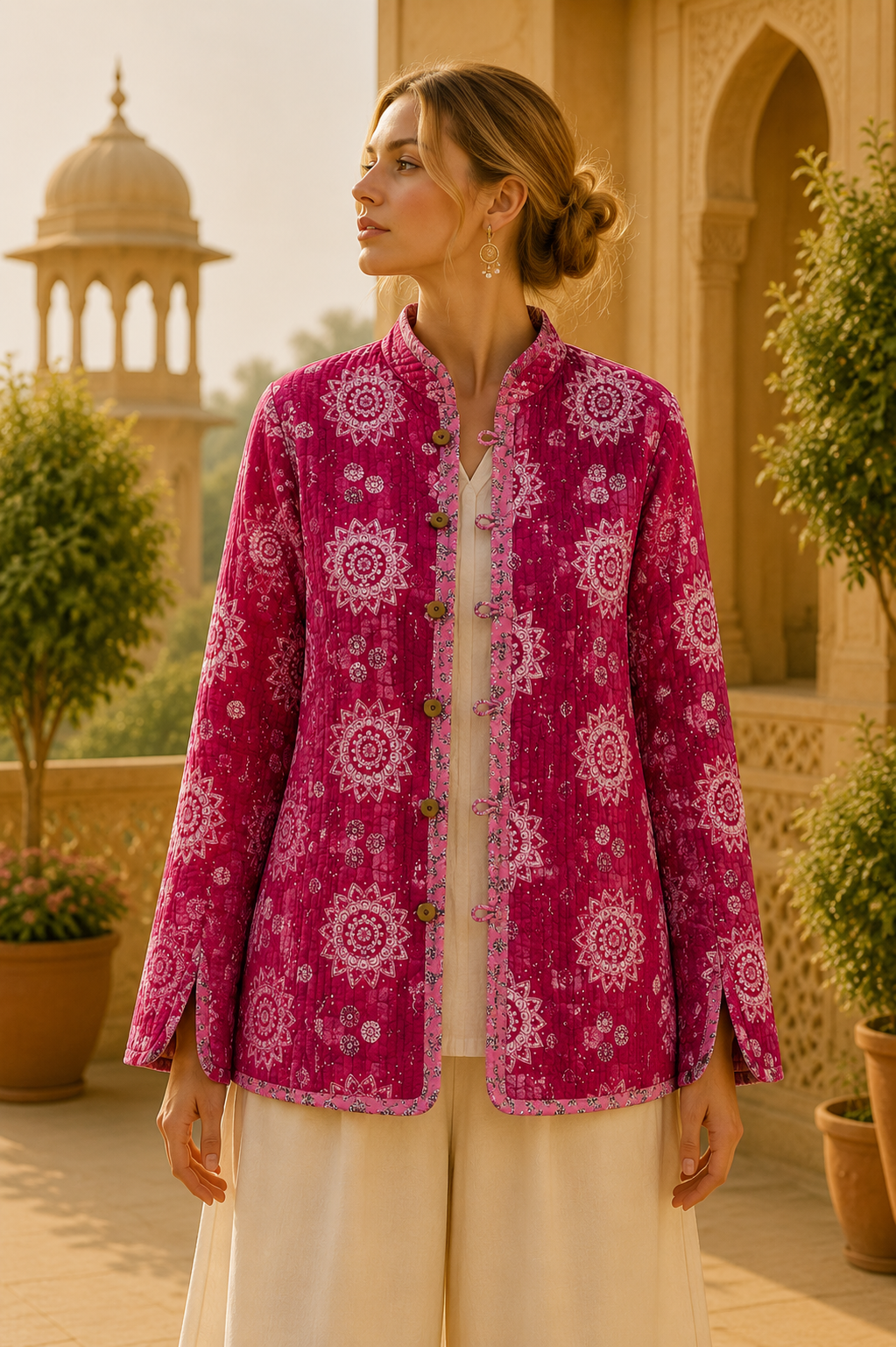 Chaqueta Doble Faz Rosa Floral