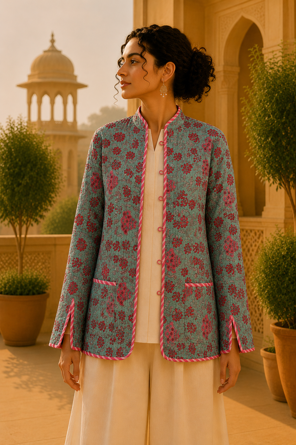Chaqueta Doble Faz Jardín Gris Rosa