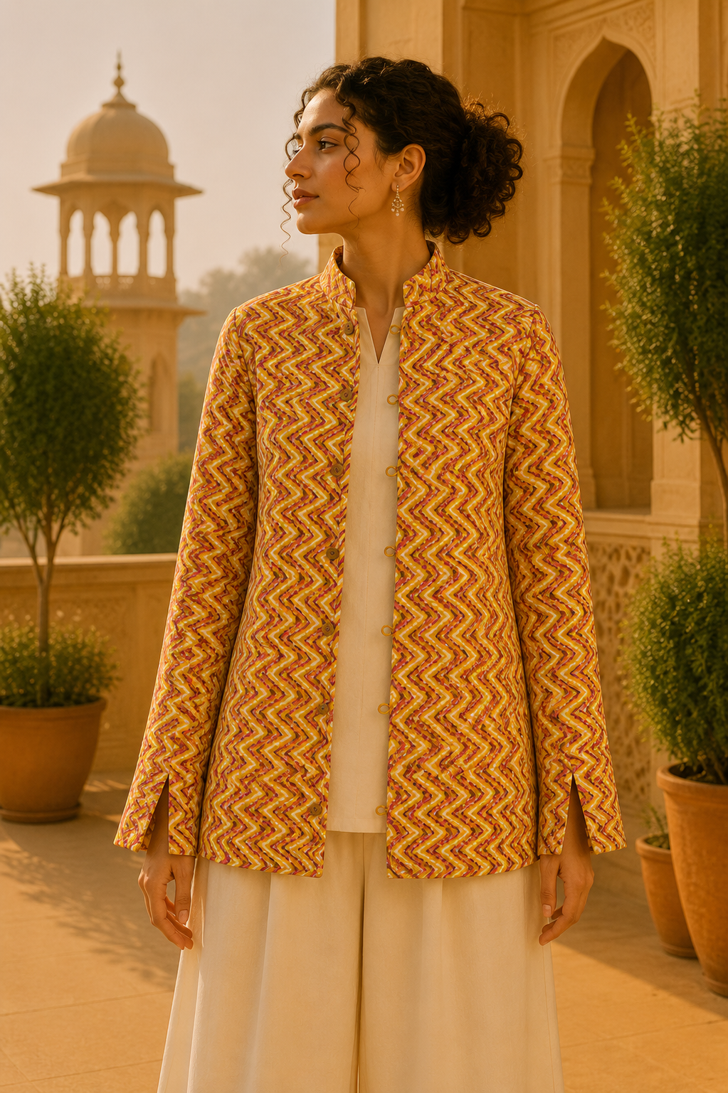 Chaqueta Doble Faz Mostaza Jaipur Chevron