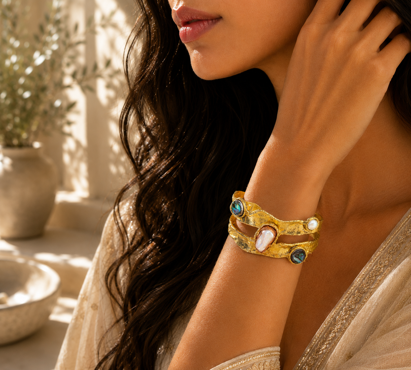 Brazalete Samudra Muktika Azul con Perla