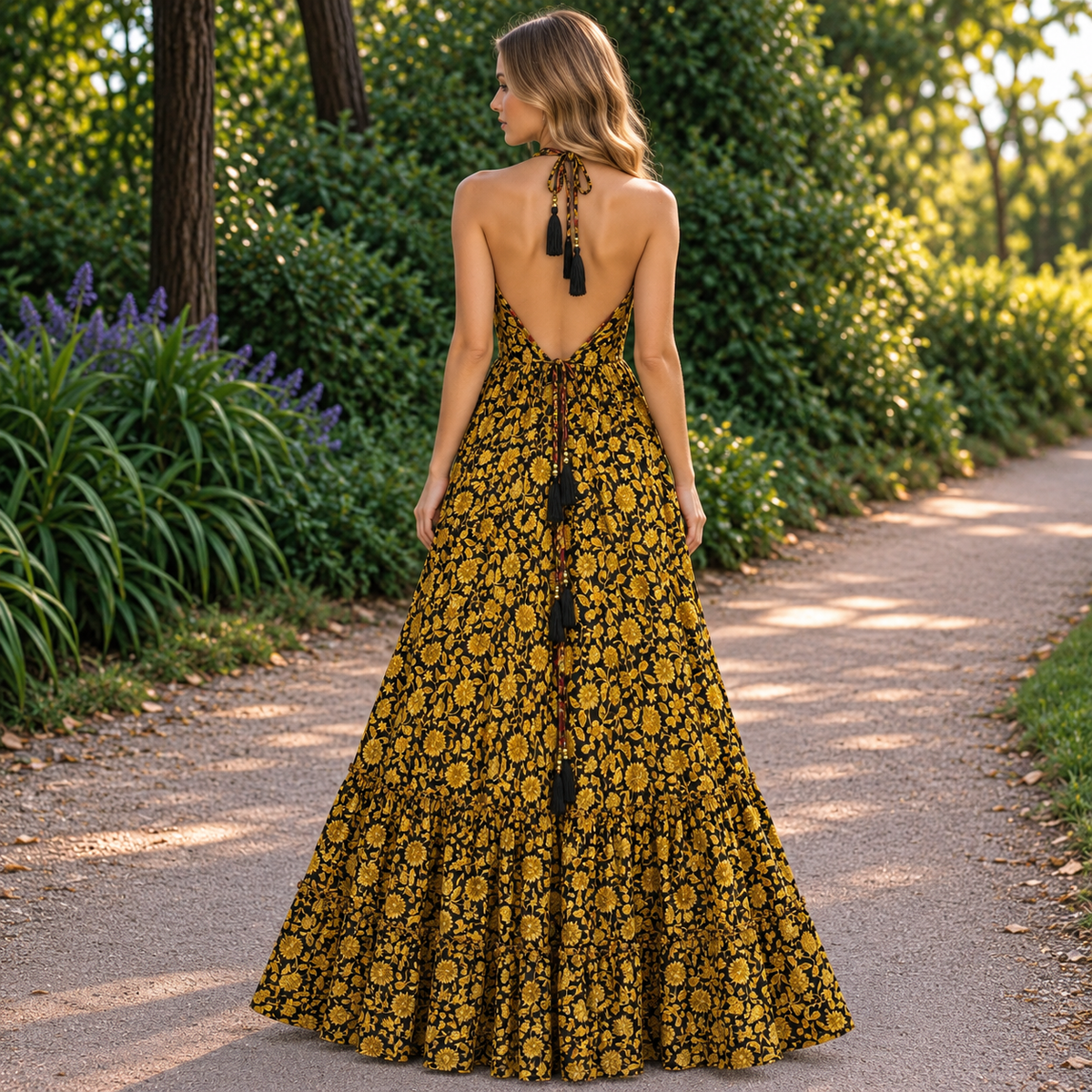 Vestido Mara Largo Flores Amarillas - BOUTIQUEDELAINDIA