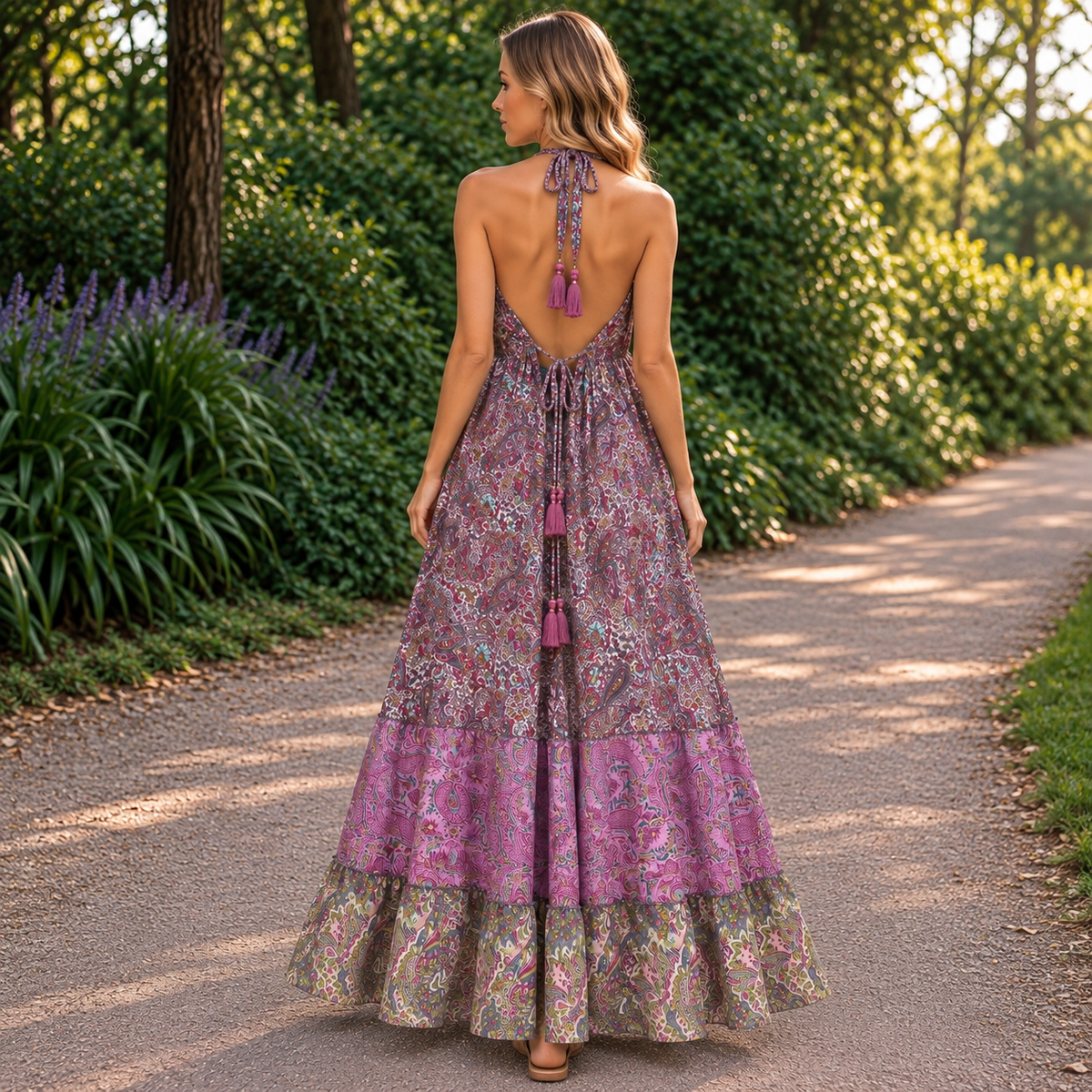 Vestido Mara Largo Rosa Viento - BOUTIQUEDELAINDIA