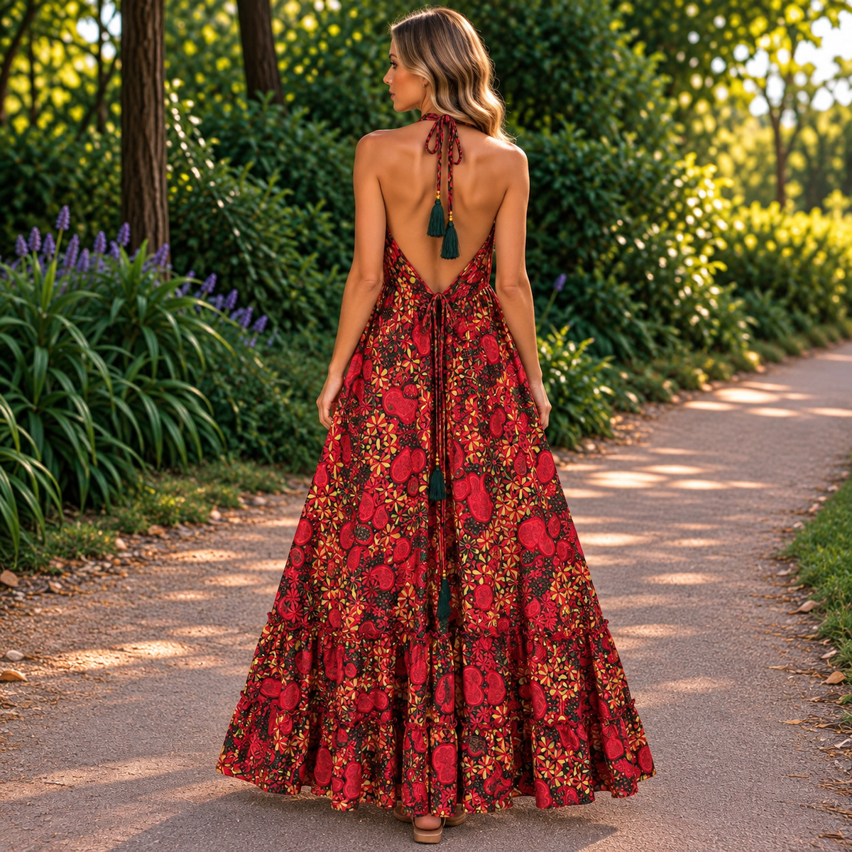 Vestido Mara Largo Rojo Floral - BOUTIQUEDELAINDIA
