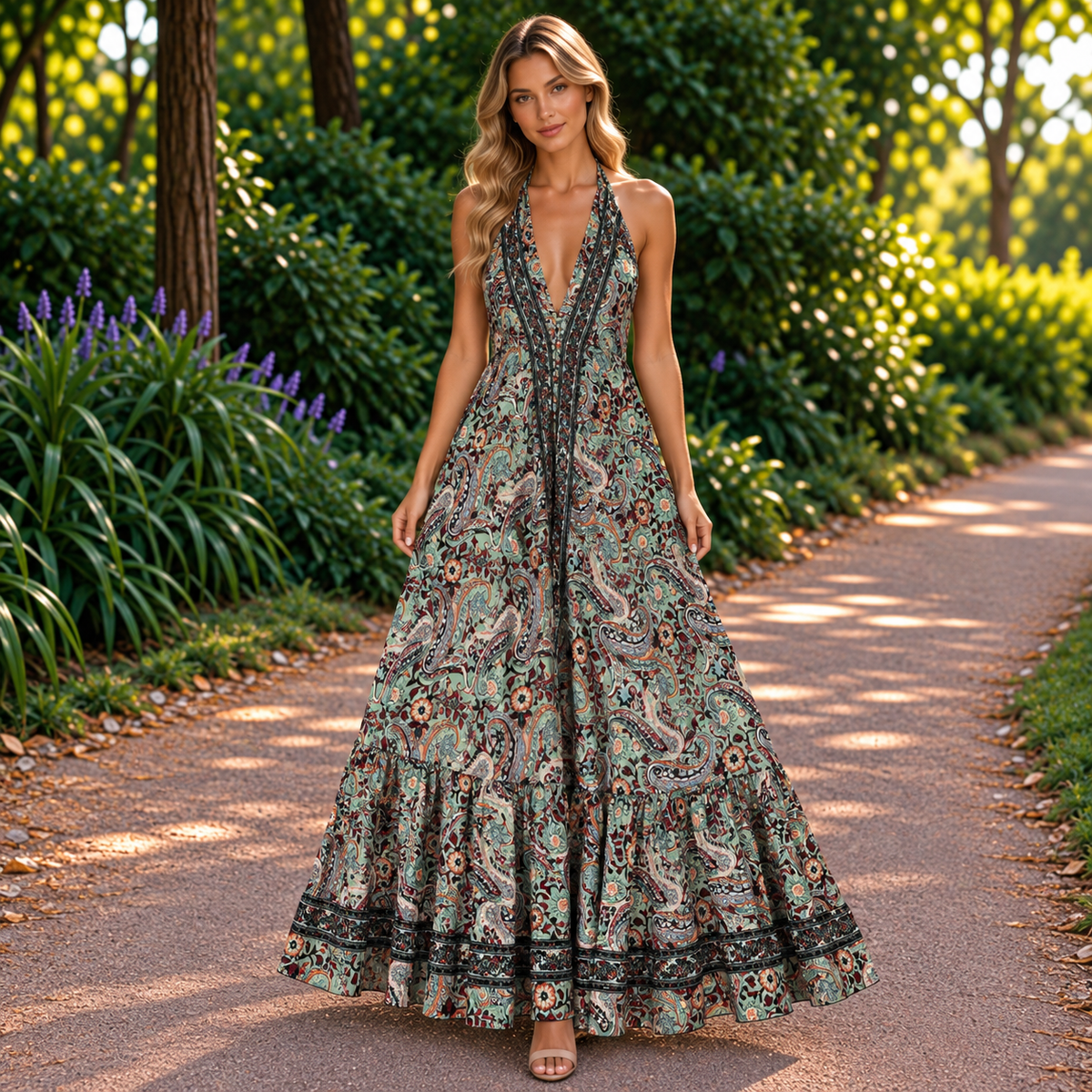 Vestido Mara Largo Verde Pálido Elegante - BOUTIQUEDELAINDIA