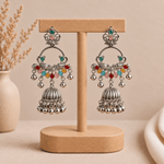 Aretes Jhumka Mayuri en Bronce Plateado - BOUTIQUEDELAINDIA