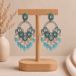 Aretes Chandni en Bronce Plateado con Detalles Turquesa - BOUTIQUEDELAINDIA