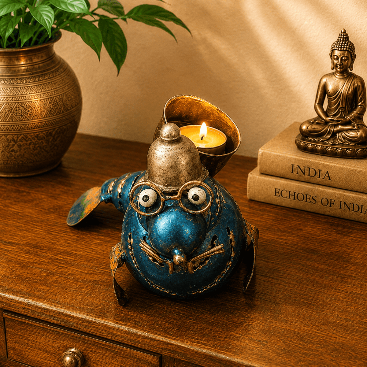Porta vela Decorativo Ratón Aviador en Metal - BOUTIQUEDELAINDIA