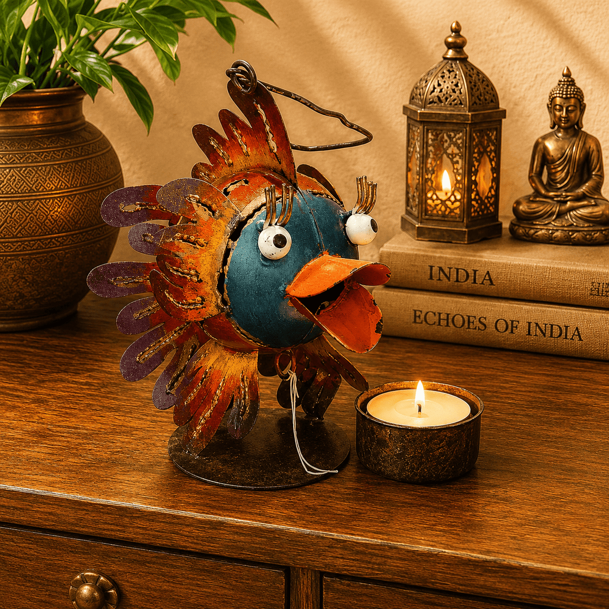 Porta vela Decorativo Pájaro Tropical en Metal - BOUTIQUEDELAINDIA