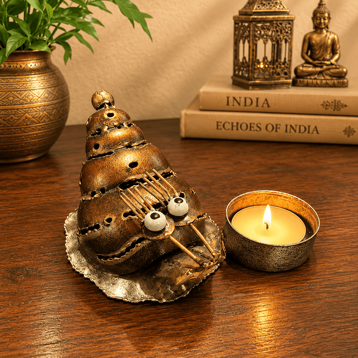 Porta vela Decorativo Caracol Dormilón en Metal - BOUTIQUEDELAINDIA