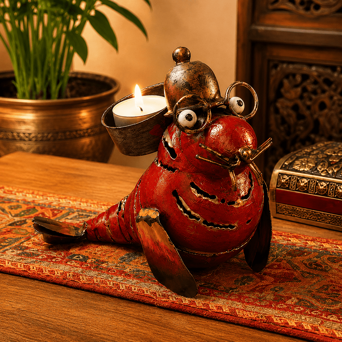 Porta vela Decorativo Ratón Cocinero en Metal - BOUTIQUEDELAINDIA