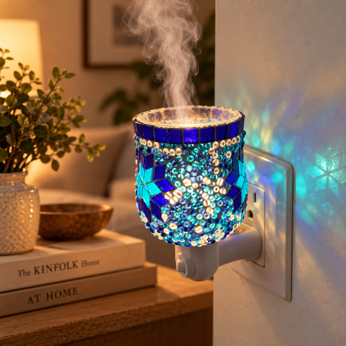 Lámpara Humidificadora Neel Azul de Mosaico con Esenciero - BOUTIQUEDELAINDIA