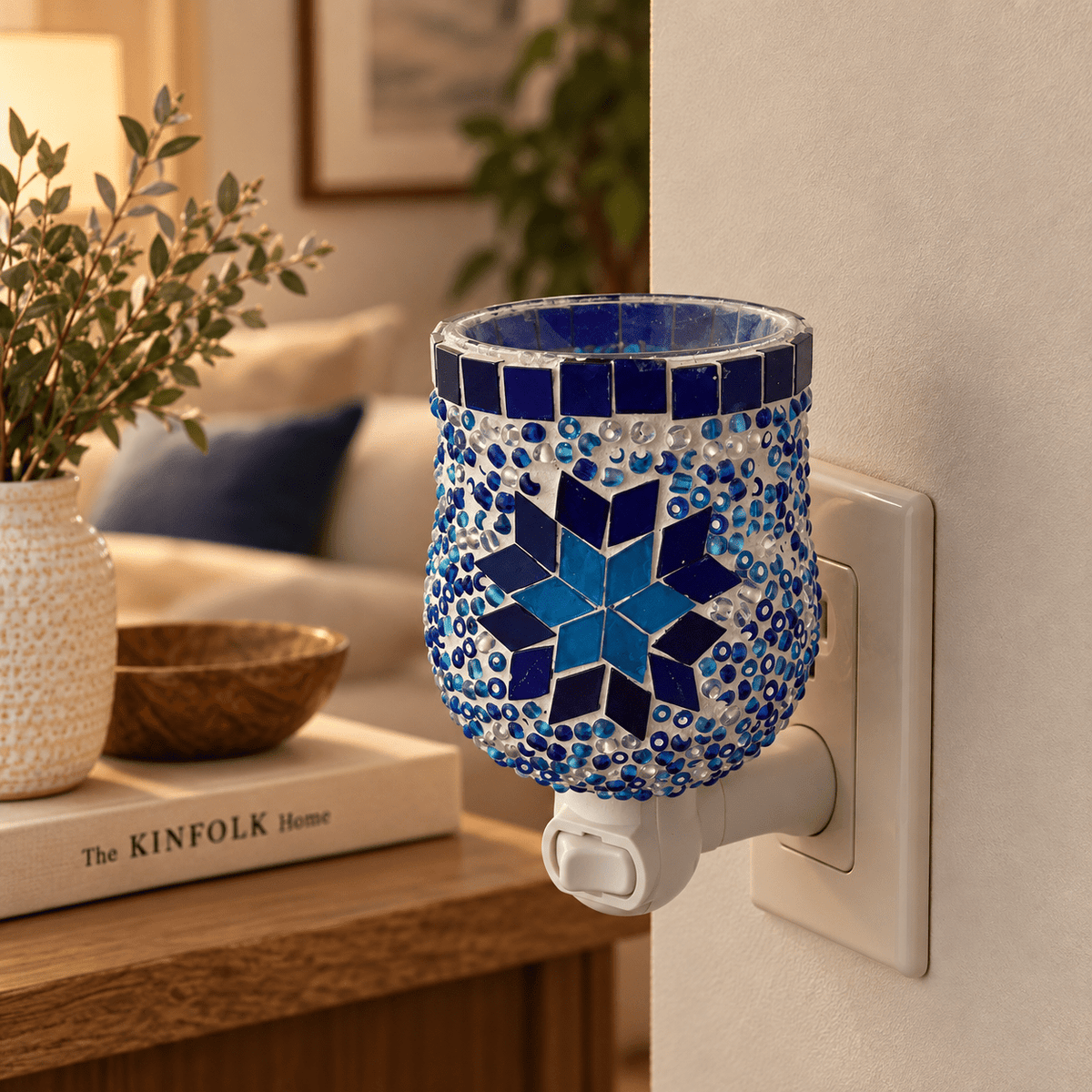 Lámpara Humidificadora Neel Azul de Mosaico con Esenciero - BOUTIQUEDELAINDIA
