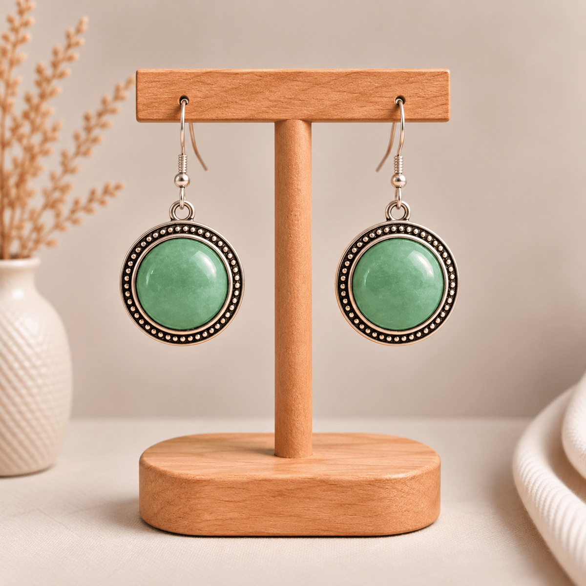 Aretes Sol Hade en Acero y Jade - BOUTIQUEDELAINDIA