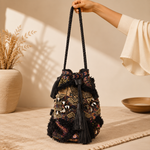 Bolso Bandolera Kaira Negro Bordado en Algodón - BOUTIQUEDELAINDIA