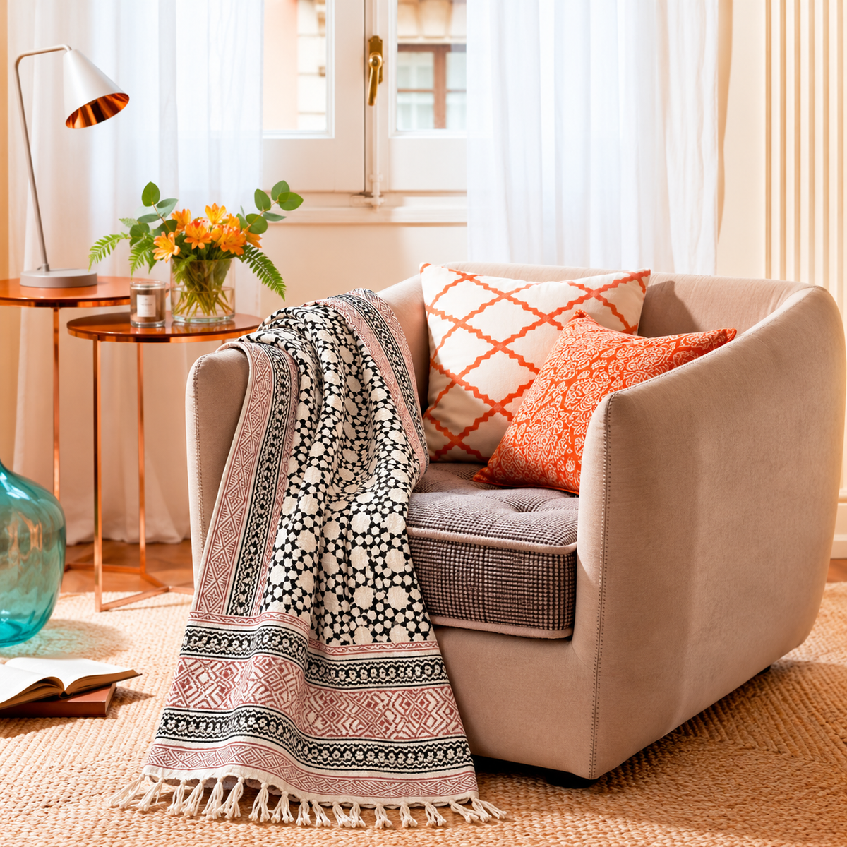 Manta Decorativa Ishani 100% Algodón Artesanal - BOUTIQUEDELAINDIA