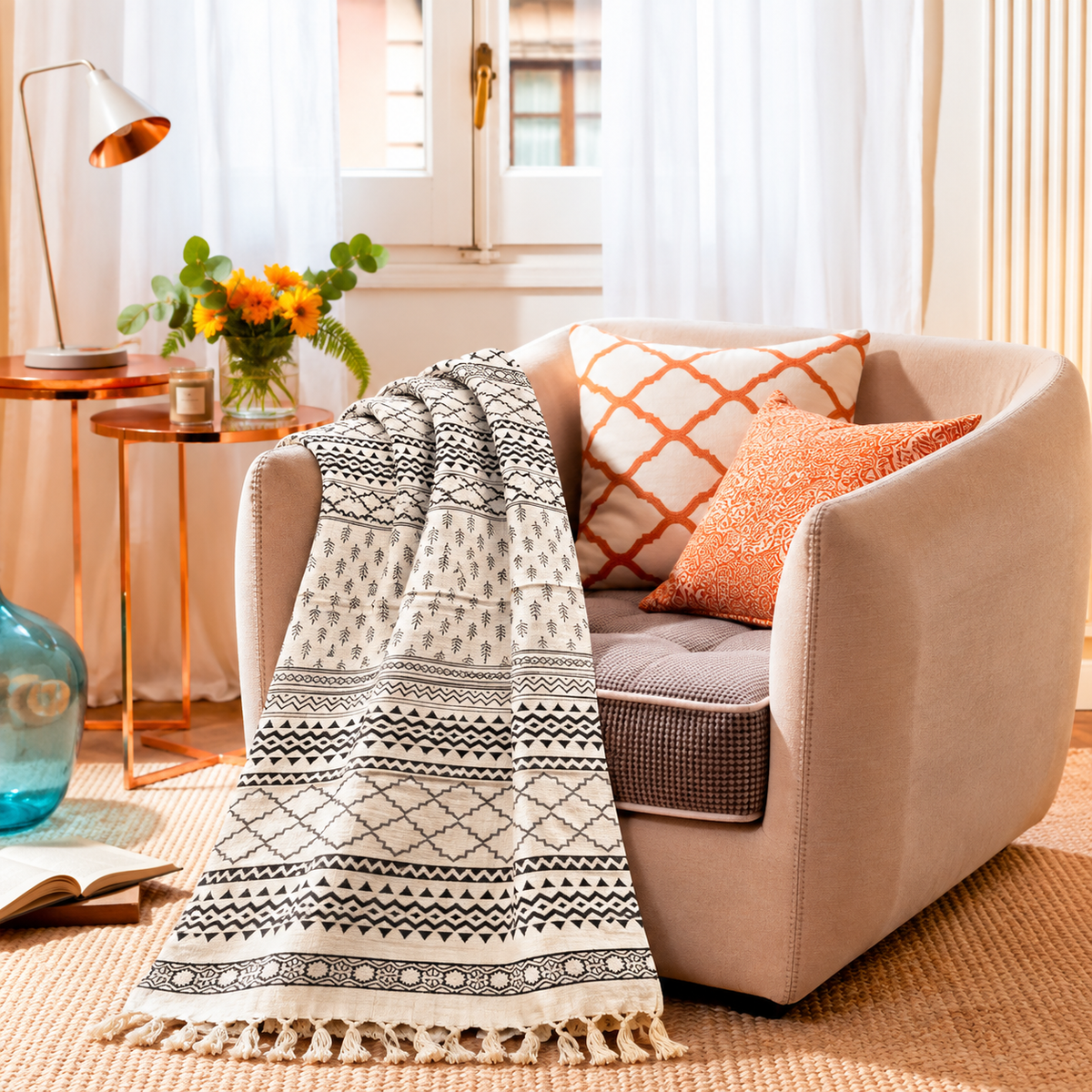 Manta Decorativa 100% Algodón Artesanal - BOUTIQUEDELAINDIA