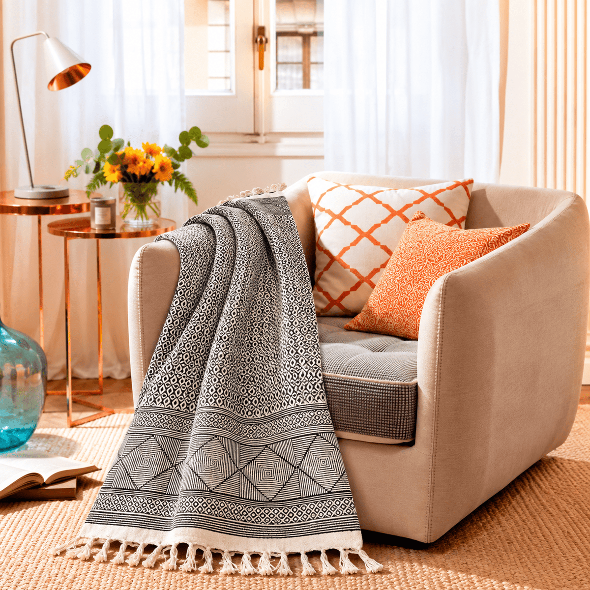 Manta Decorativa Zoya 100% Algodón Artesanal - BOUTIQUEDELAINDIA