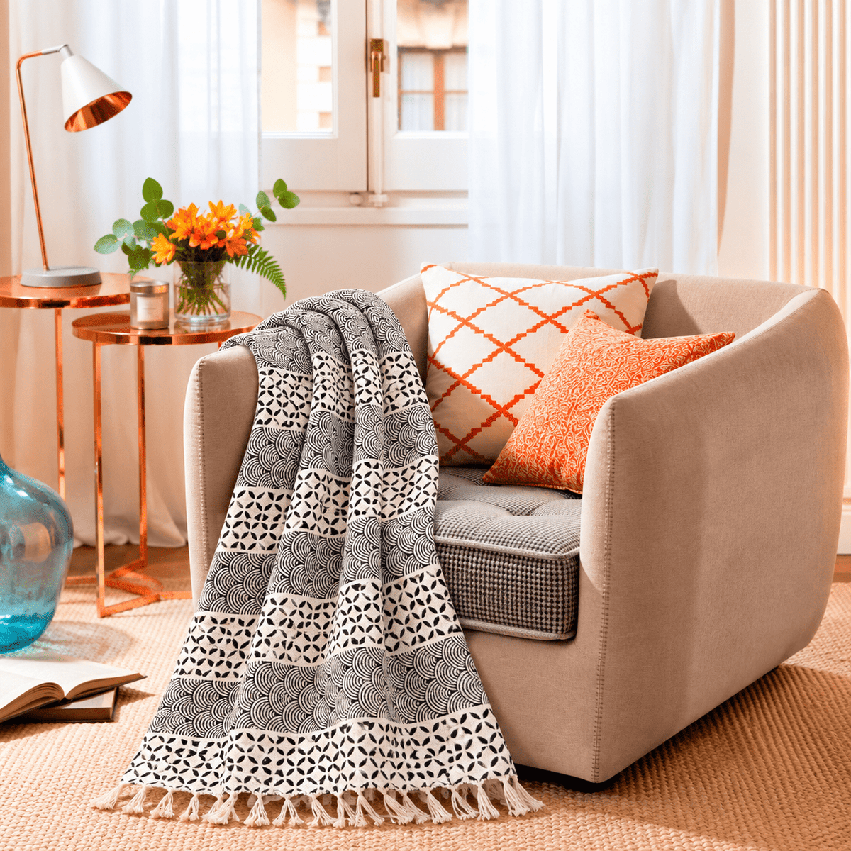 Manta Decorativa Riya 100% Algodón Artesanal - BOUTIQUEDELAINDIA