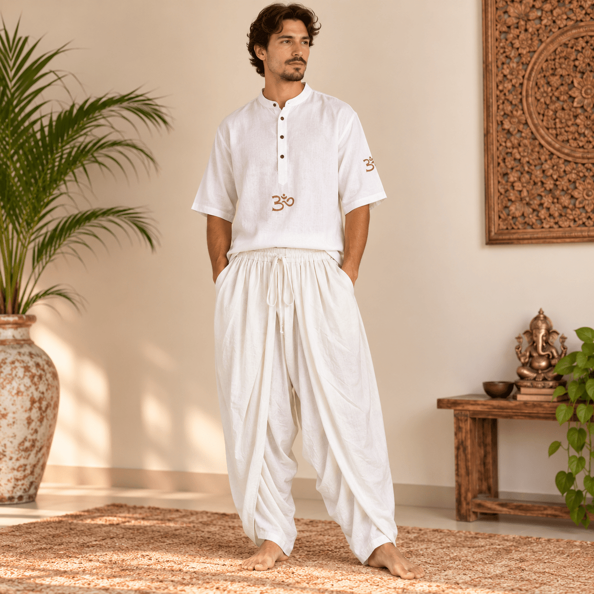 Pantalón Ancho Unisex para Yoga Shanti Blanco - BOUTIQUEDELAINDIA