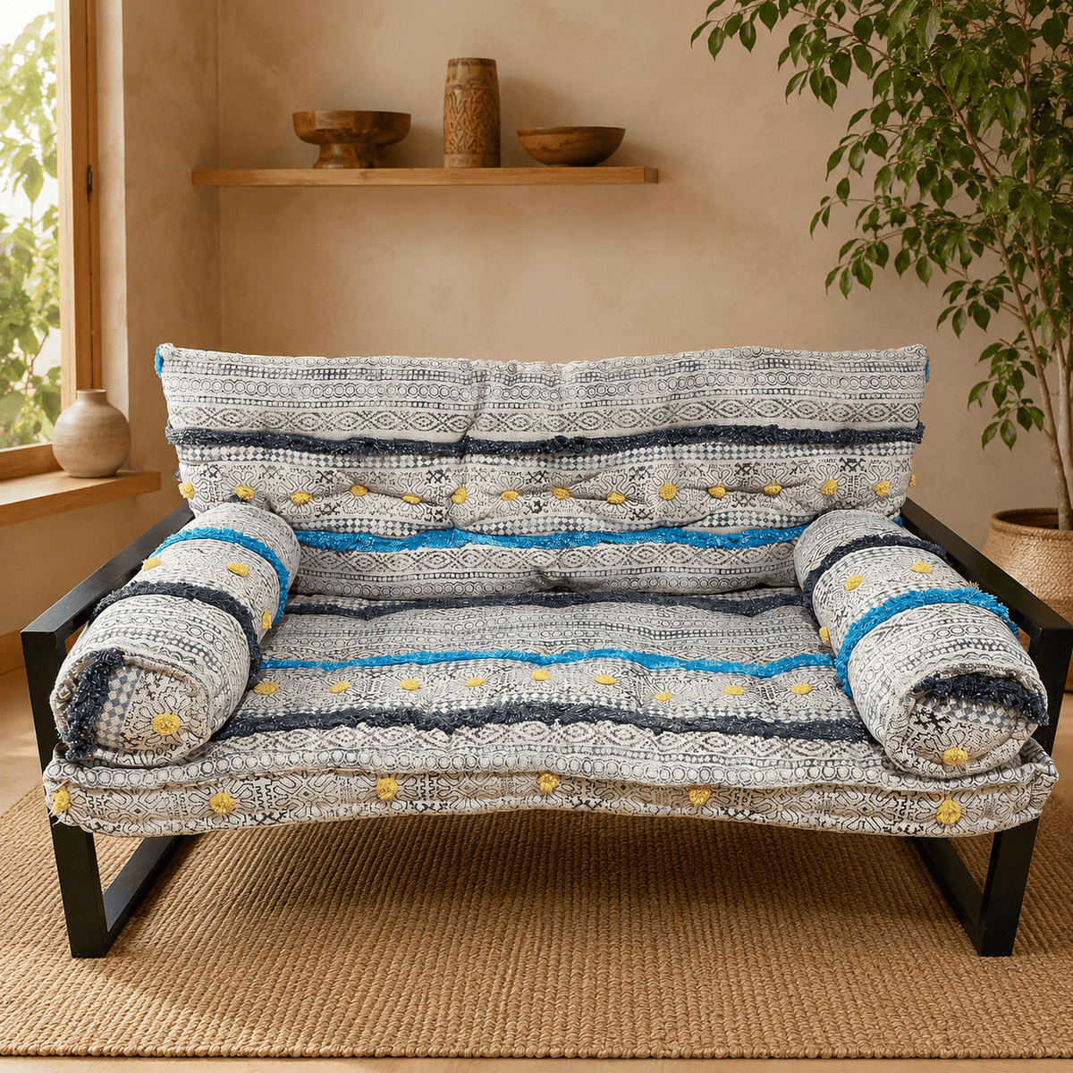 Sofá con Estructura Metálica, Bordados y Diseño Único - BOUTIQUEDELAINDIA