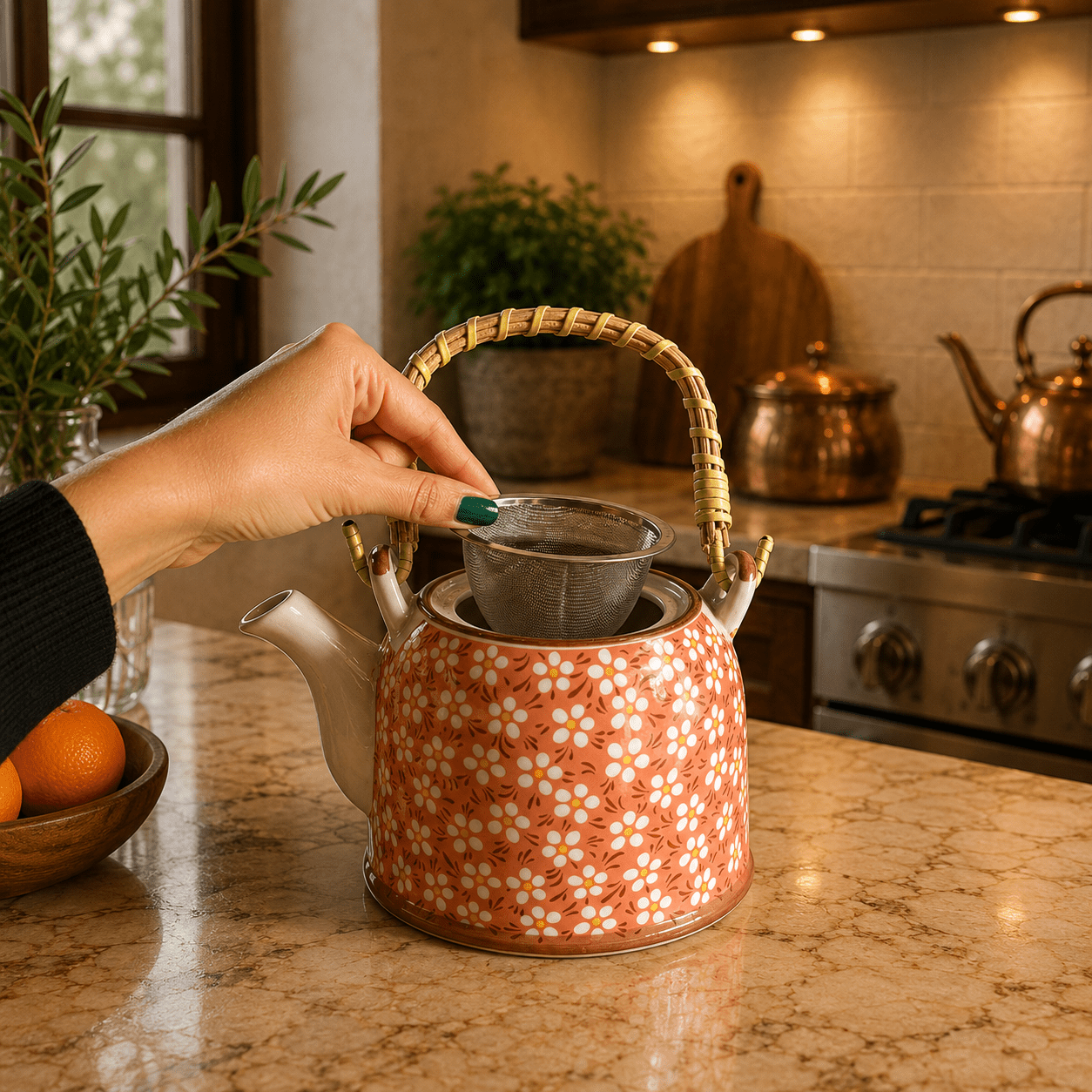 Tetera Artesanal Pamukkale Floral con Infusor - BOUTIQUEDELAINDIA