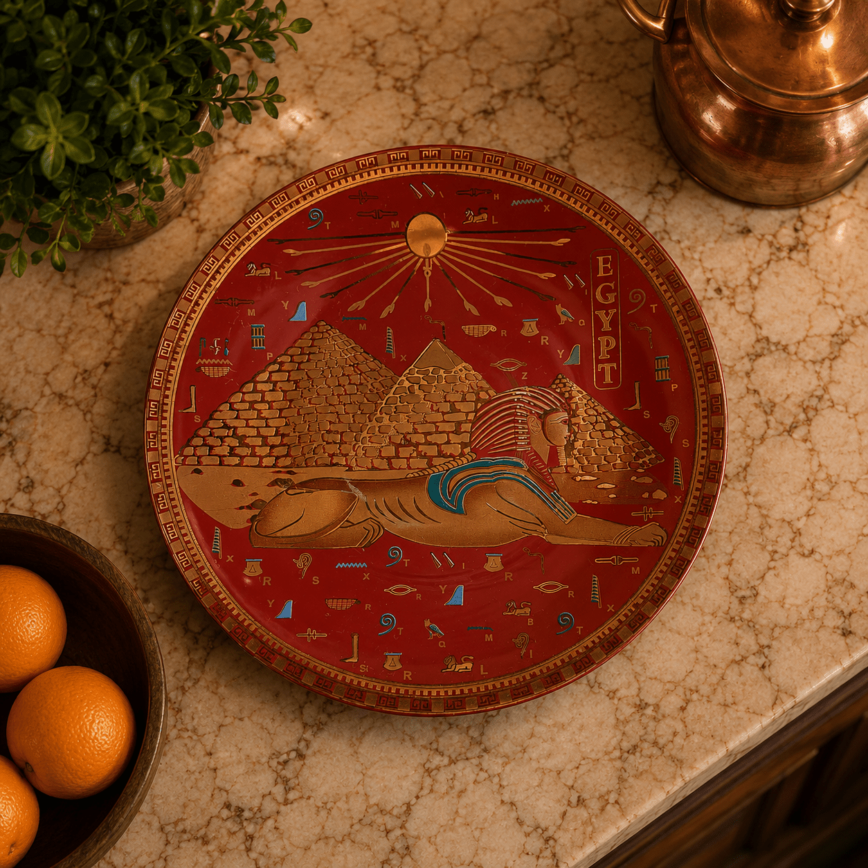 Taza con Plato Egipto Imperial Rojo - BOUTIQUEDELAINDIA