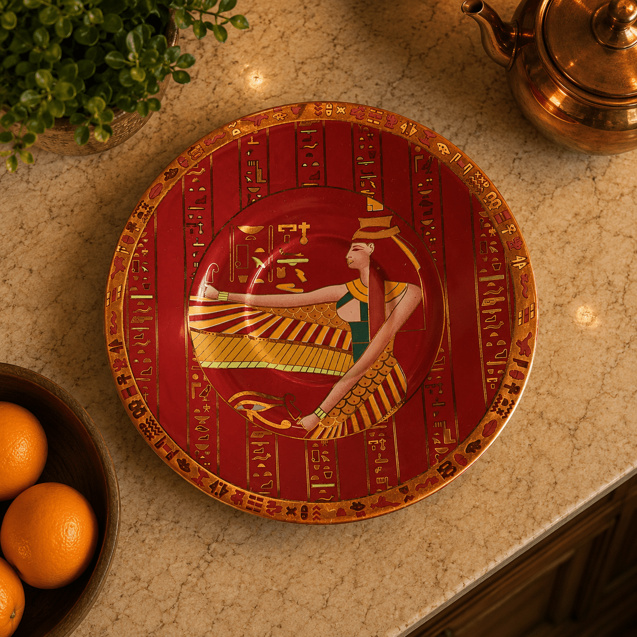 Taza con Plato Nefertari Rojo - BOUTIQUEDELAINDIA