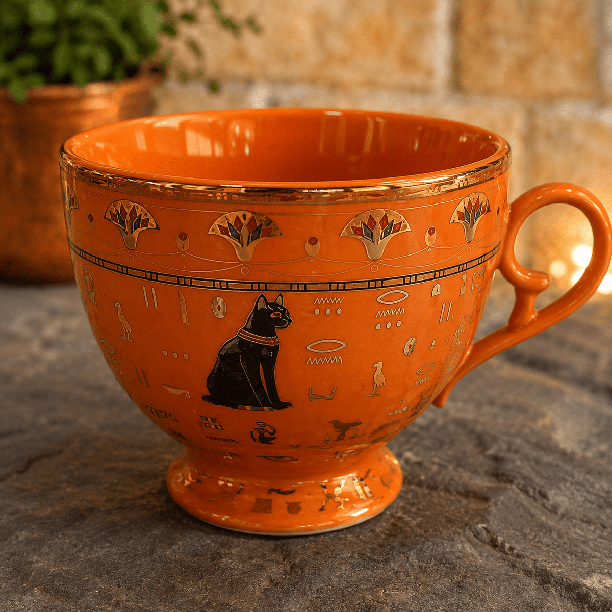 Taza con Plato Bastet Terracota - BOUTIQUEDELAINDIA
