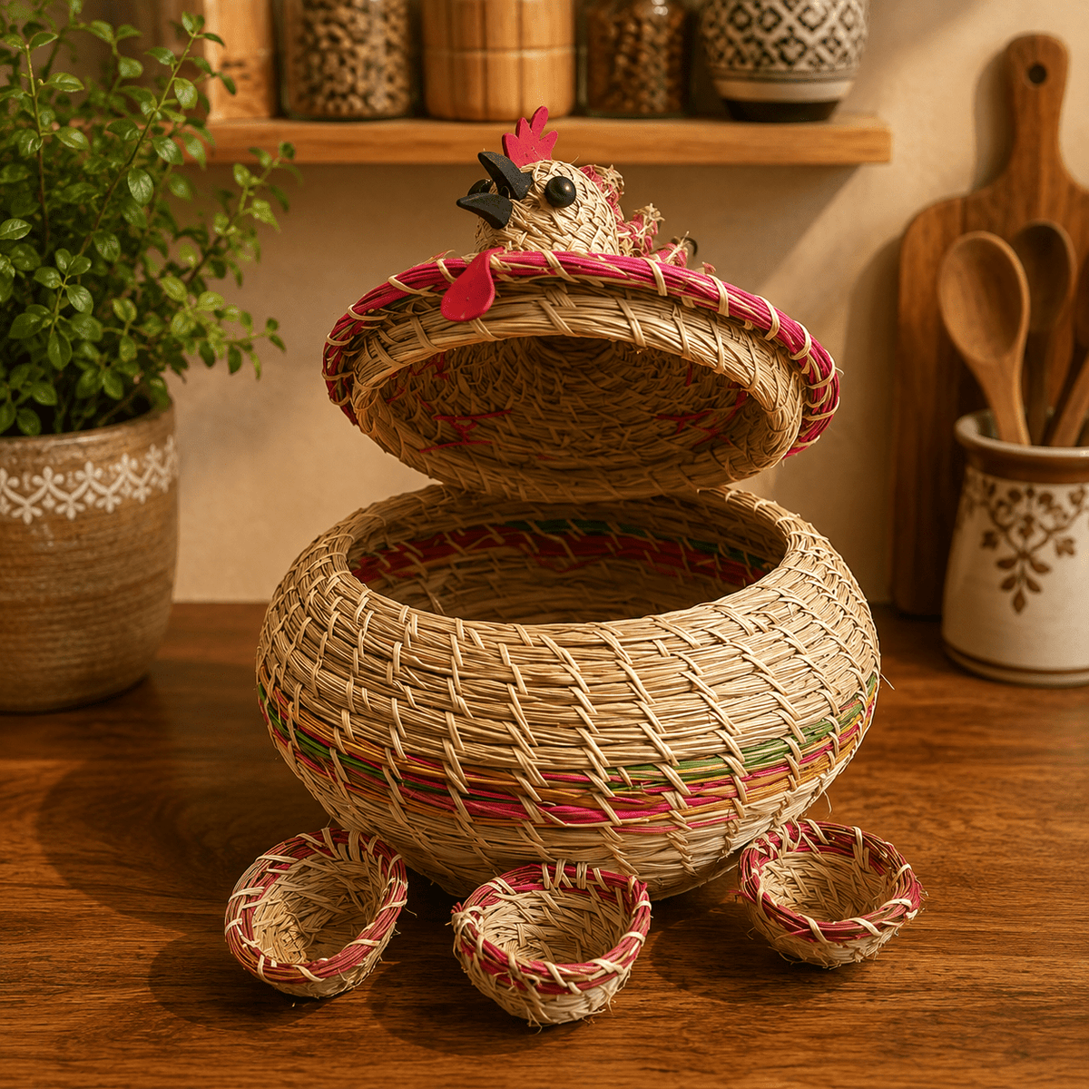 Canasta Artesanal Annapurna Gallina Rosa - BOUTIQUEDELAINDIA