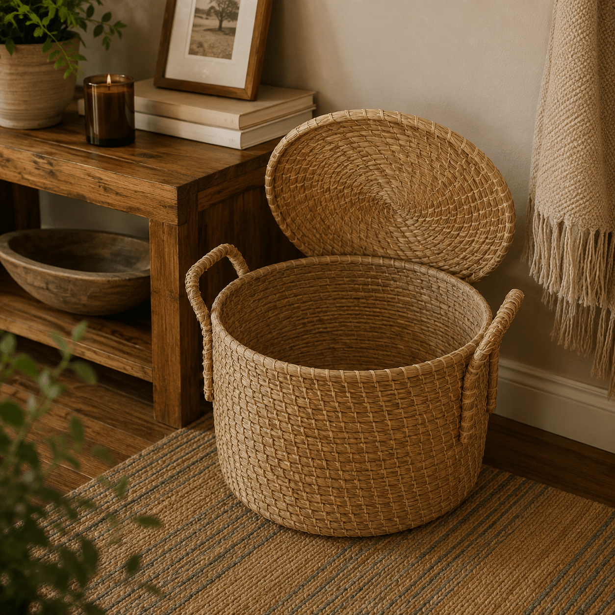 Canasta Artesanal Prakriti con Tapa - BOUTIQUEDELAINDIA