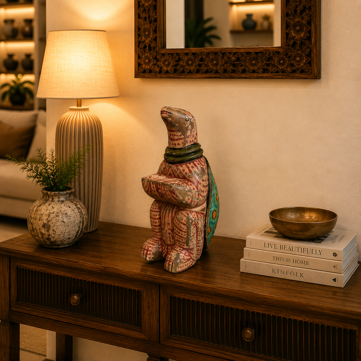 Figura Decorativa Kurma Tortuga Artesanal en Madera - BOUTIQUEDELAINDIA