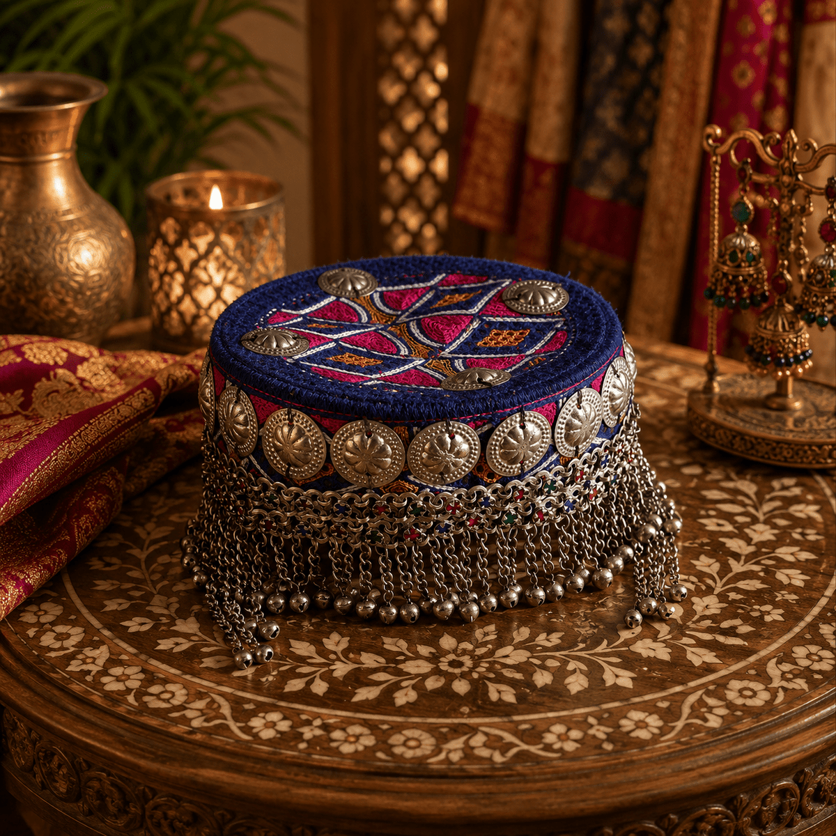 Gorro Tradicional Bharati Bordado con Adornos - Morado - BOUTIQUEDELAINDIA