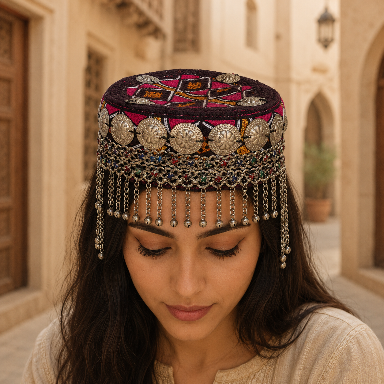 Gorro Tradicional Bharati Bordado con Adornos - BOUTIQUEDELAINDIAENCOLOMBIA
