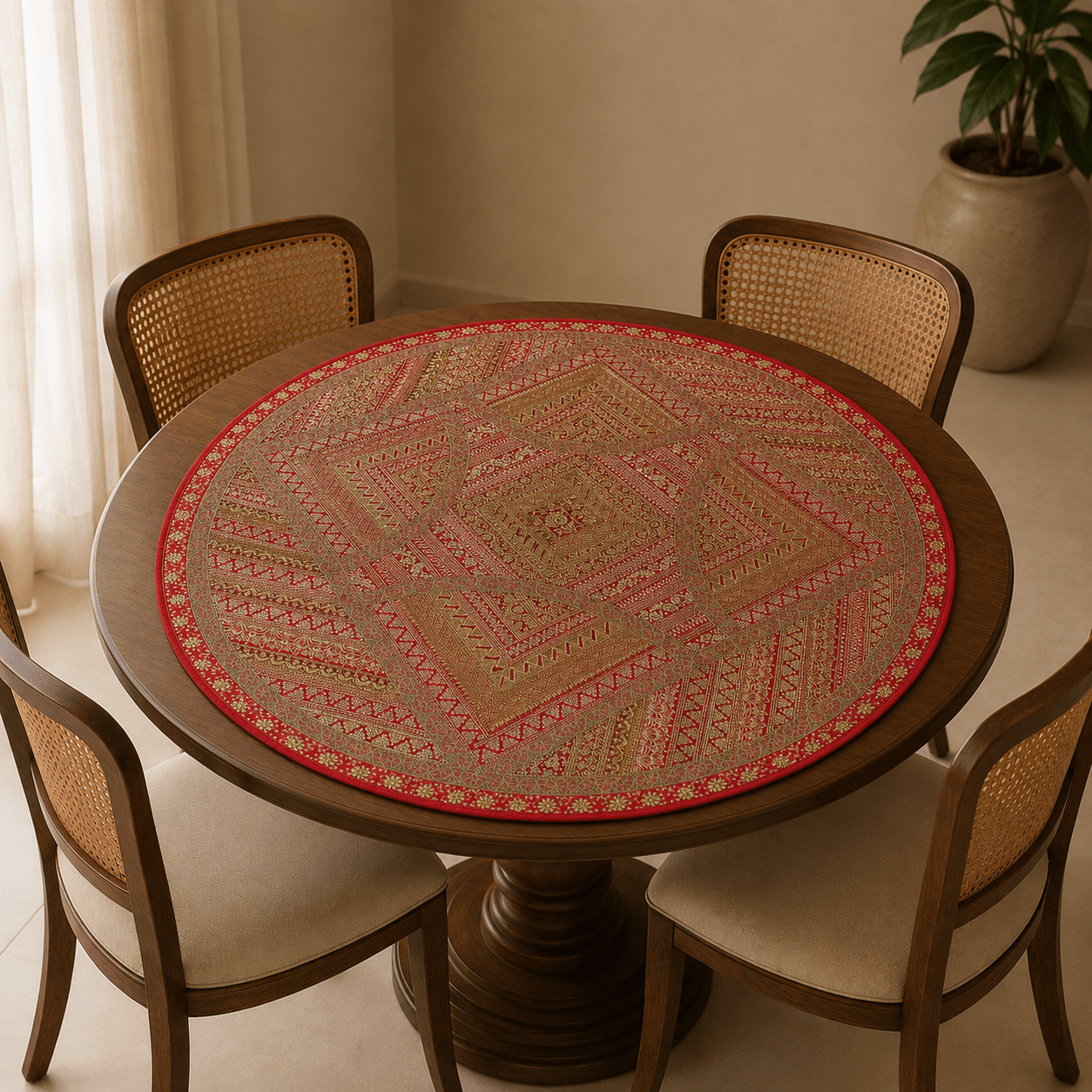 Centro de Mesa Circular Rajsi Rojo - BOUTIQUEDELAINDIA