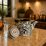 Tetera Botánica Zahra con Tapa – Blanco, Negro y Dorado - BOUTIQUEDELAINDIA