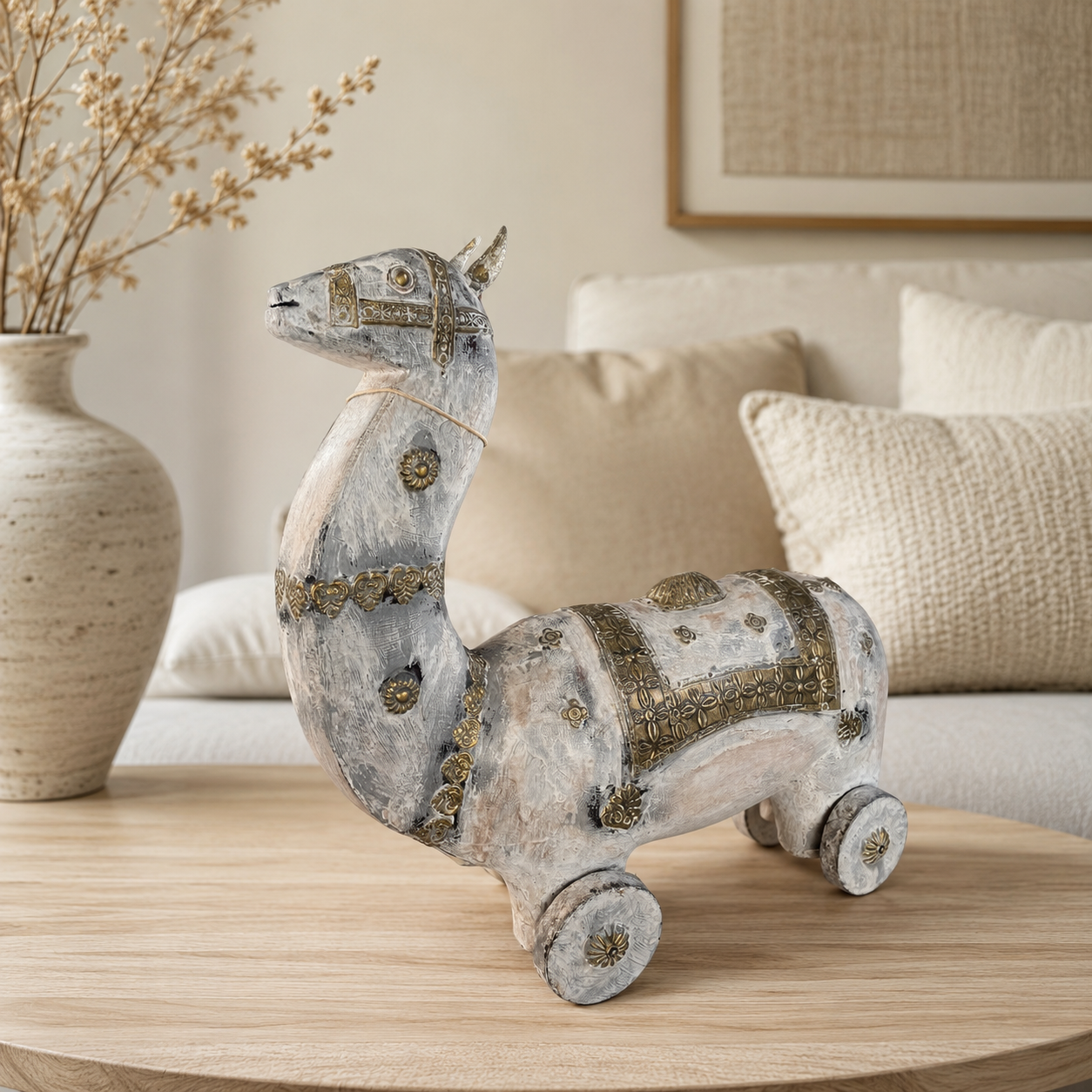 Figura Decorativa Caballo Ashva Real con Ruedas - BOUTIQUEDELAINDIA