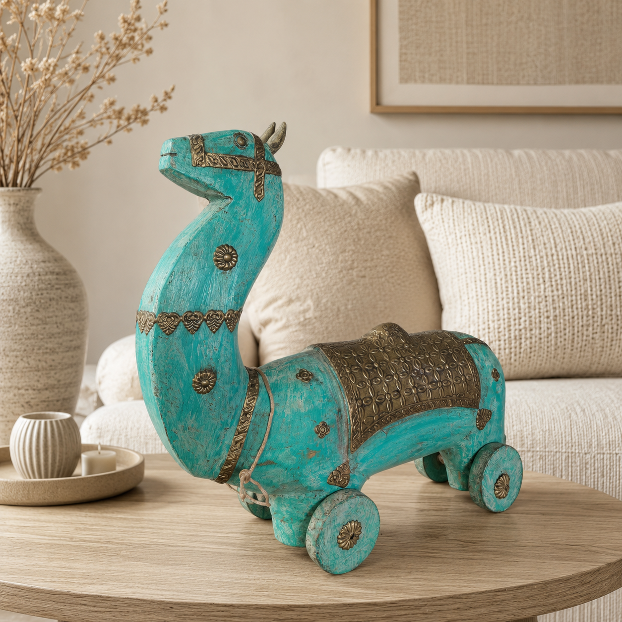 Figura Decorativa Caballo Ashva Real con Ruedas - BOUTIQUEDELAINDIA