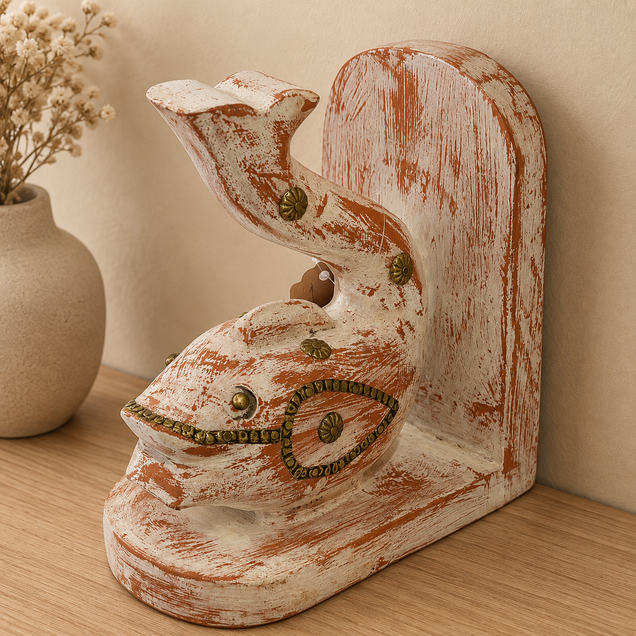 Peces Imperiales Sujeta Libros en Madera - BOUTIUEDELAINDIA