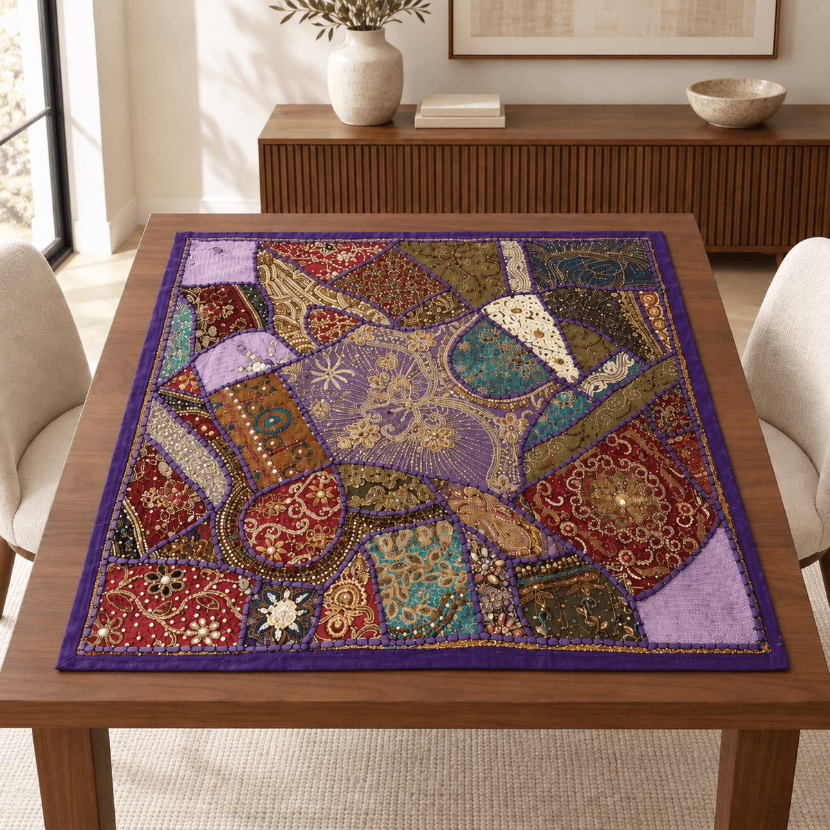 Centro de Mesa o Mantel Bordado con Lentejuelas - BOUTIQUEDELAINDIA